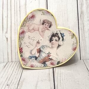 Vintage Heart Trinket Box Old Print Factory USA Cupid Victorian Cottagecore Deco